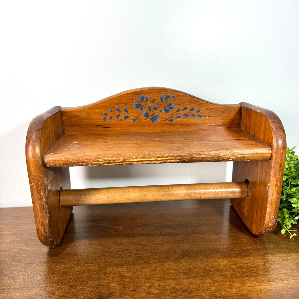 Vintage Pfaltzgraff Yorktowne Wood Paper Towel Holder Shelf Countertop USA